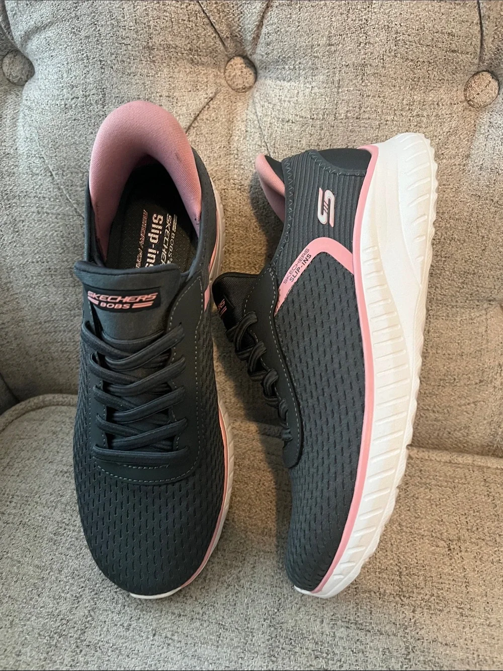 Skechers Women's grey and Pink Athletic Slip-On Sneakers